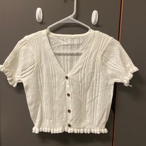 Cropped Knitted Short Sleeves Cardigan in White